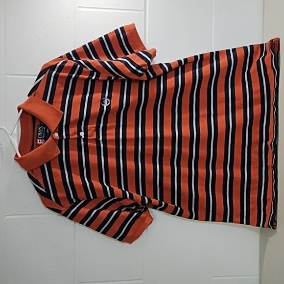 Chaps Men's Cotton Striped Polo Rugby Shirt in Orange Dark Navy Grey Stripes - Picture 13 of 13